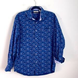 Southern Pines printed contrast cuff button down dress shirt sz L